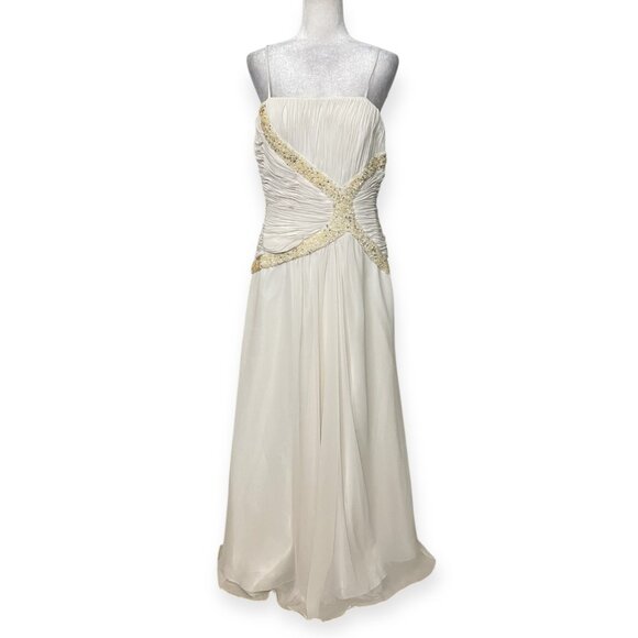 Night Scene Ivory Beaded Chiffon Formal Gown Size L – Floor-Length Evening Dress - Picture 1 of 10